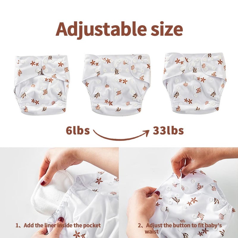 Happy Flute HappyFlute 9 Sets Newborn Baby Cloth Pocket Diapers One Size Adjustable Reusable for Baby Boys and Girls(6-33 pounds,0-3 Years),One Wet Bag+4Diapers and 4Inserts - Image 3